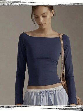 NWT: Navy Long Sleeve Off The Shoulder Top (S)